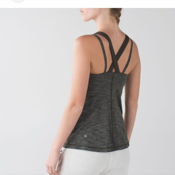 Lululemon Athletica athletic tank, olive green heather, built in bra (camo), 8 - Picture 3 of 8